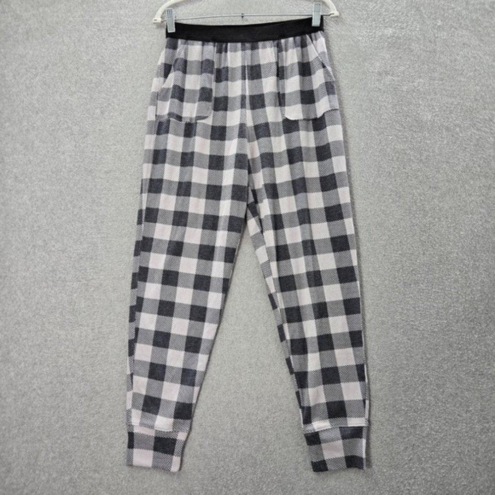 PINK Women Sleepwear Medium Gray‎ Plaid Pajama Joggers Flannel NWT